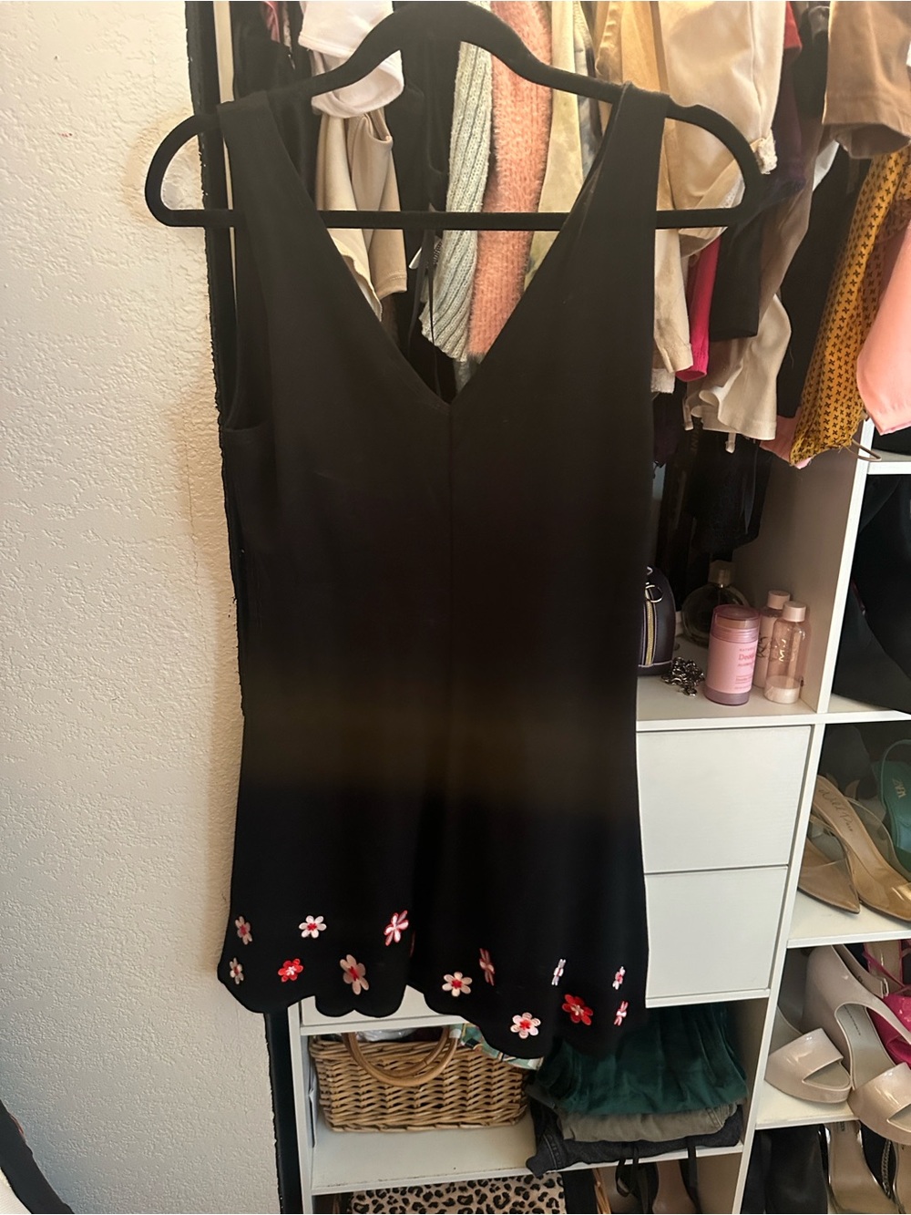 dELiA*s Black V-Neck Mini Dress with Pink & Red Floral Trim - Picture 4 of 6